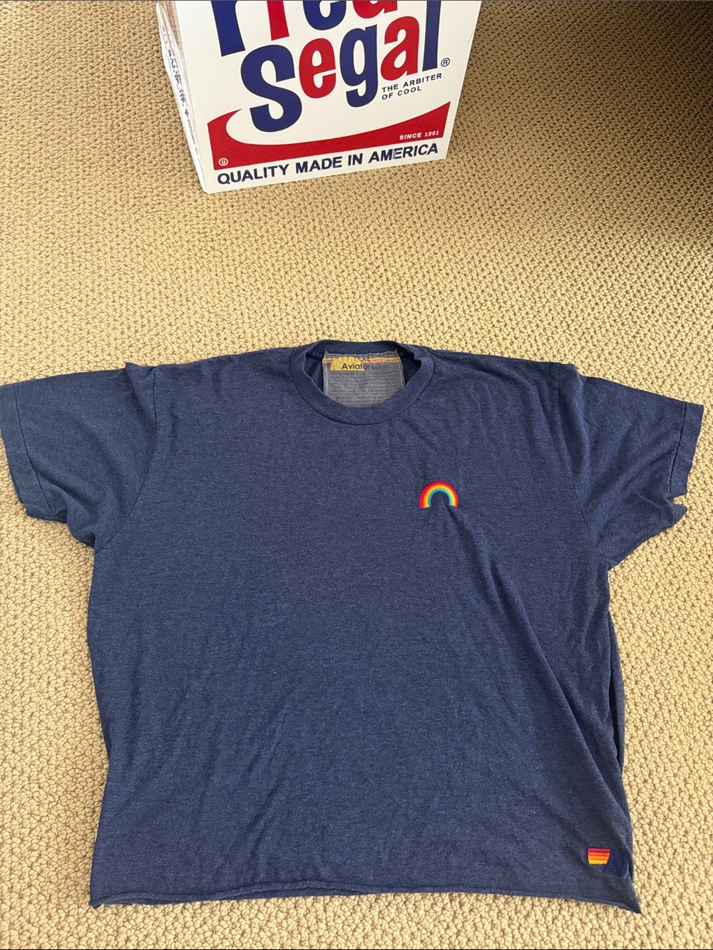 Aviator Nation Navy Blue Short Sleeve Tee with Rainbow Patch
